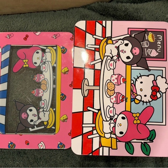 Sanrio Hello Kitty My Melody Kuromi Metal Lunchbox Pink Cafe Design - Picture 3 of 5